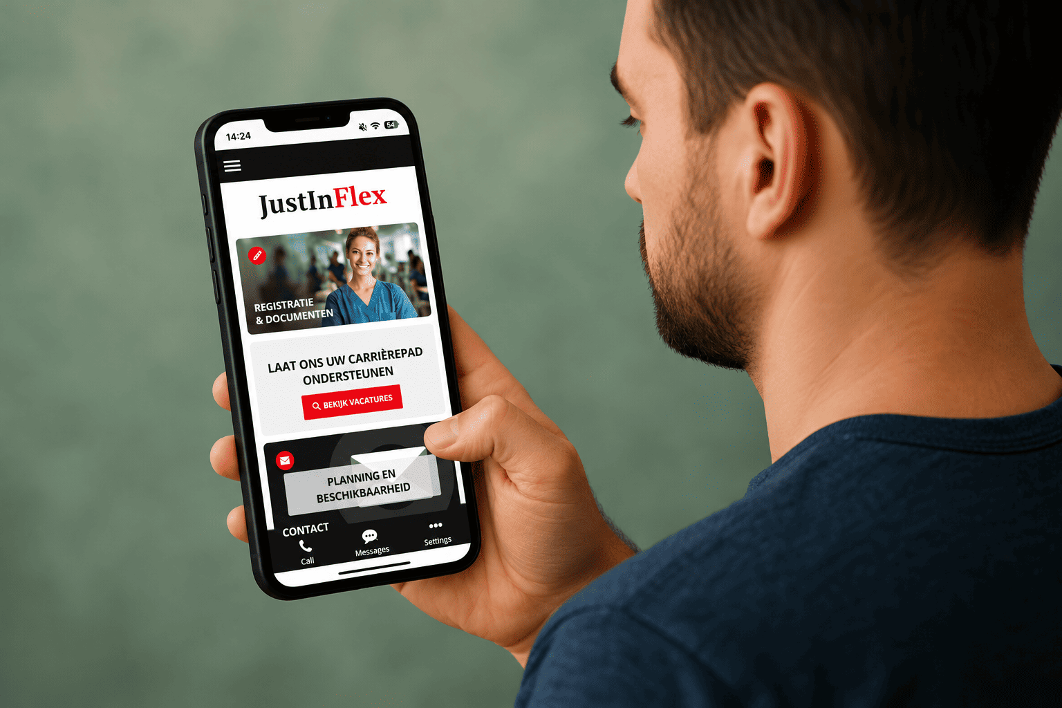 JustInFlex app op de telefoon